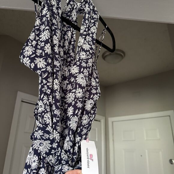 New! Vineyard Vines Halter Tie-Waist Maxi Dress Ivy Floral 30942 Size 6 Blue - Picture 3 of 12